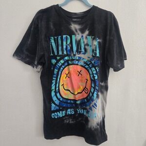 Nirvana Come As You Are Tie Dye Graphic T-Shirt Charcoal Grey Mens Medium
